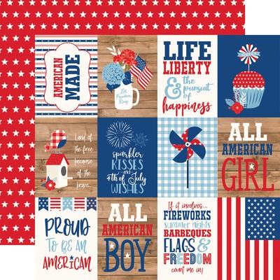Echo Park Paper 12'' 2 Designs 2 Sided Stars 3X4 Journaling Cards Red White Blue