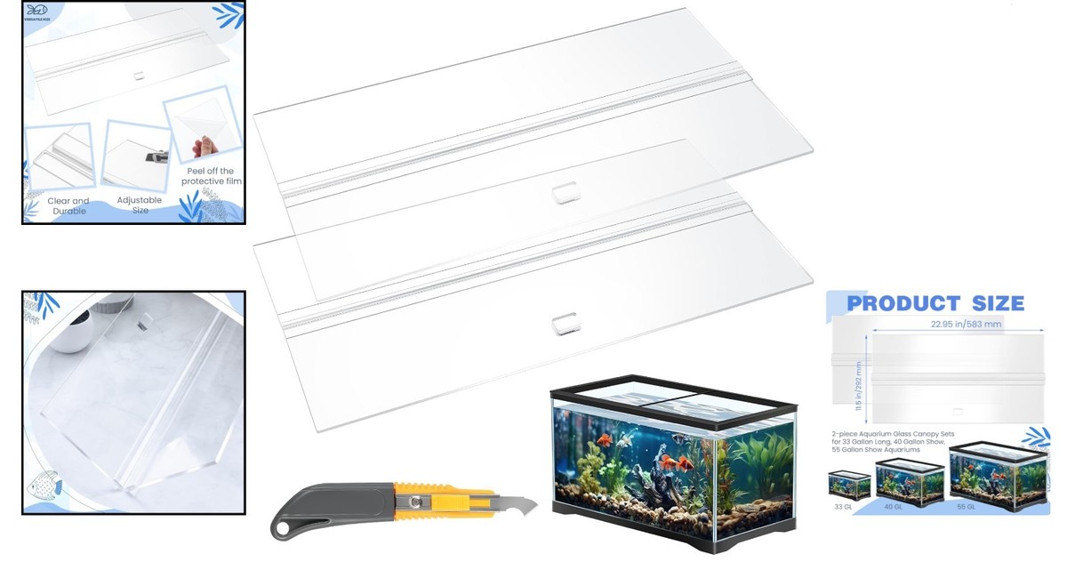 Aquarium Canopy Lids 22.95 x 11.5 Inch Set with Hook Knife for 33