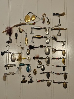 Large Vintage Spinner Lot 25 30pc Heddon, Mepps, Aglia, Martin, H&H,Rooster Tail