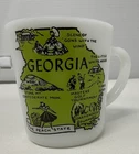 Federal Glass Georgia Landmarks coffee mugs Vintage Milk Glass