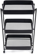 XONE | Carrello portatutto in acciaio pieghevole a 3 ripiani con ruote nero