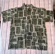 Go Barefoot Hawaiian Tradition Full Button Up Shirt XL Tall Green Beachy Floral