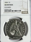 1844 Seated Liberty Dollar NGC AU Details Cleaned $1 Silver Key Early Type Coin