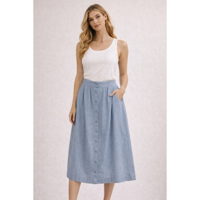 #ad #ad Vintage Northern Isles Chambray Button Front Midi Skirt Blue Cottagecore $28.00