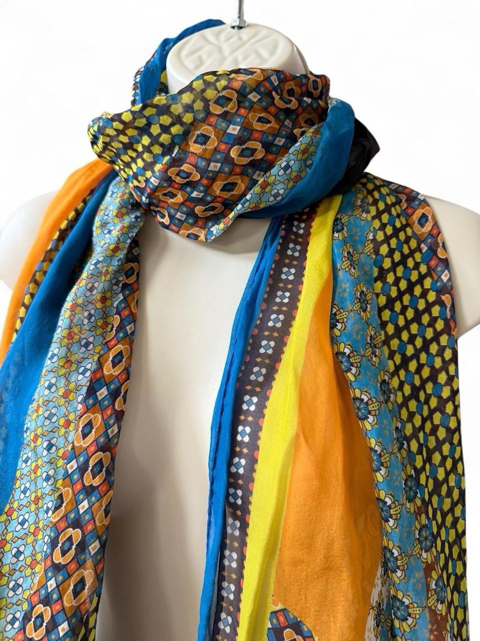 Colorful Patchwork Scarf Boho Geometric Retro She… - image 3