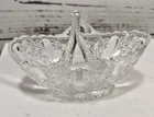 Vintage Fenton Clear Glass Basket Daisy & Button Split Twig Handle Small