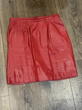 Vintage 80s CHIA Red Genuine Leather High-Waisted Mini Skirt   Size 10