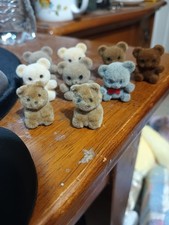 Flocked Teddy Bear Miniature Lot of 10 1" tall Bow Tie Toy