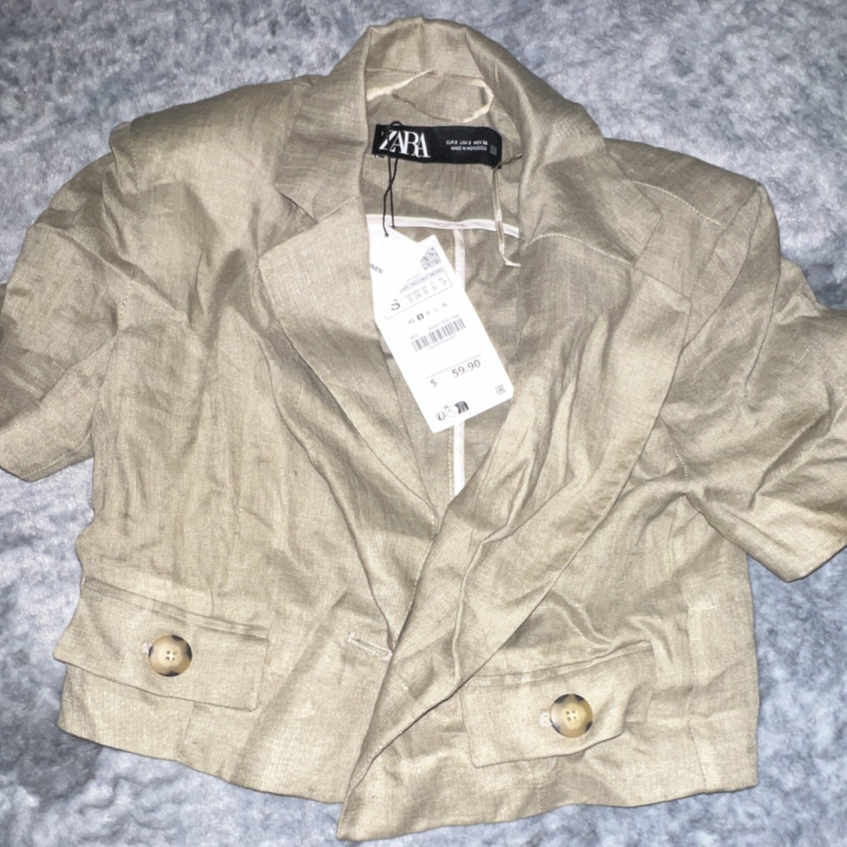 ジャケット・アウター ZARA SRPLS CROPPED BLAZER BEIGE S Zara Linen Beige Cropped Blazer Jacket Women's Size S Notch Lapel
