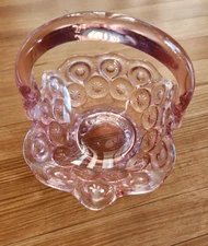 Vintage L.E. Smith Moon and Stars Pink Glass Handled Footed Basket - Pristine!