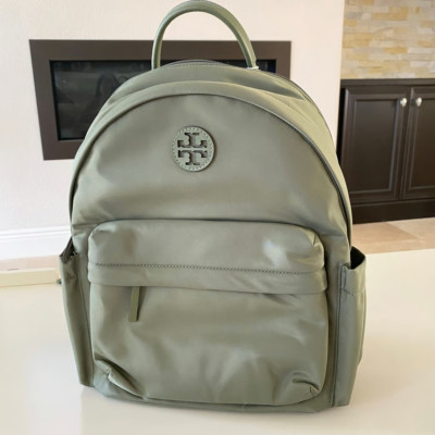 New Tory Burch Ella Palm Leaf Green Olive Nylon Backpack 88368 $298