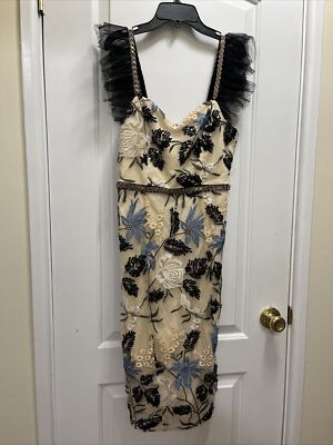 Lulus Women's Show Stopper Embroidered Sequin Bodycon Midi Dress LV5 Cream  S | eBay