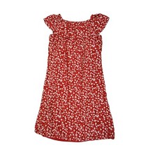 Image of Vila Red White Short Sleeve Off-shoulder Dress Uk Women's Size M Bnwt EE76