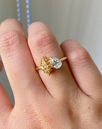 2CT Marquise Cut Lab-Created Citrine Engagement Ring 14K Yellow Gold Plated - Picture 4 of 4