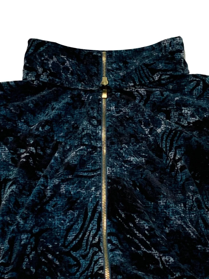 Style & Co., Dark Teal Tone-on Tone Print Velvet Fleece Zip-Up Jacket, size XL - Image 2 of 4