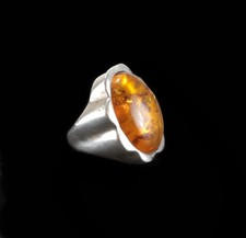BIG Baltic Amber Cabochon Sterling Silver Modernist Statement Ring size 6