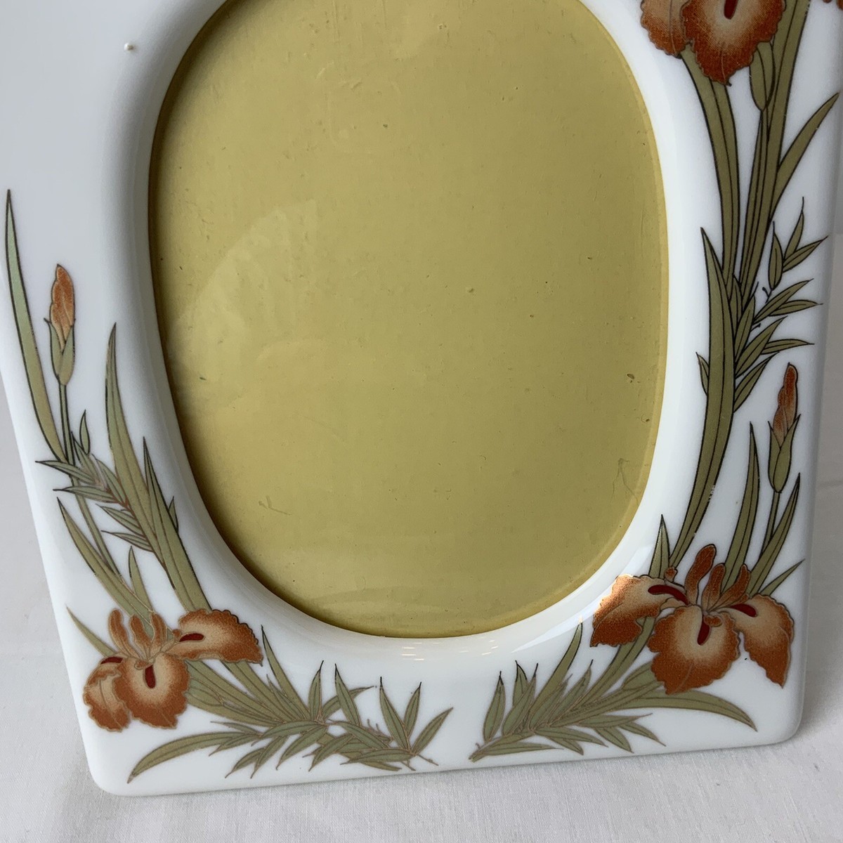 Vintage White Ceramic Orange Flowers Japan Picture Frame Plastic