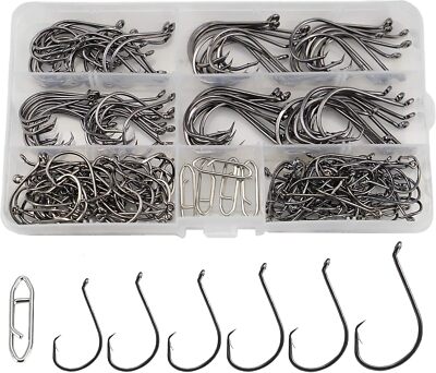 Circle Hooks Saltwater Catfish Bass Fishing Hooks, 180pcs Octopus Offset Fish...