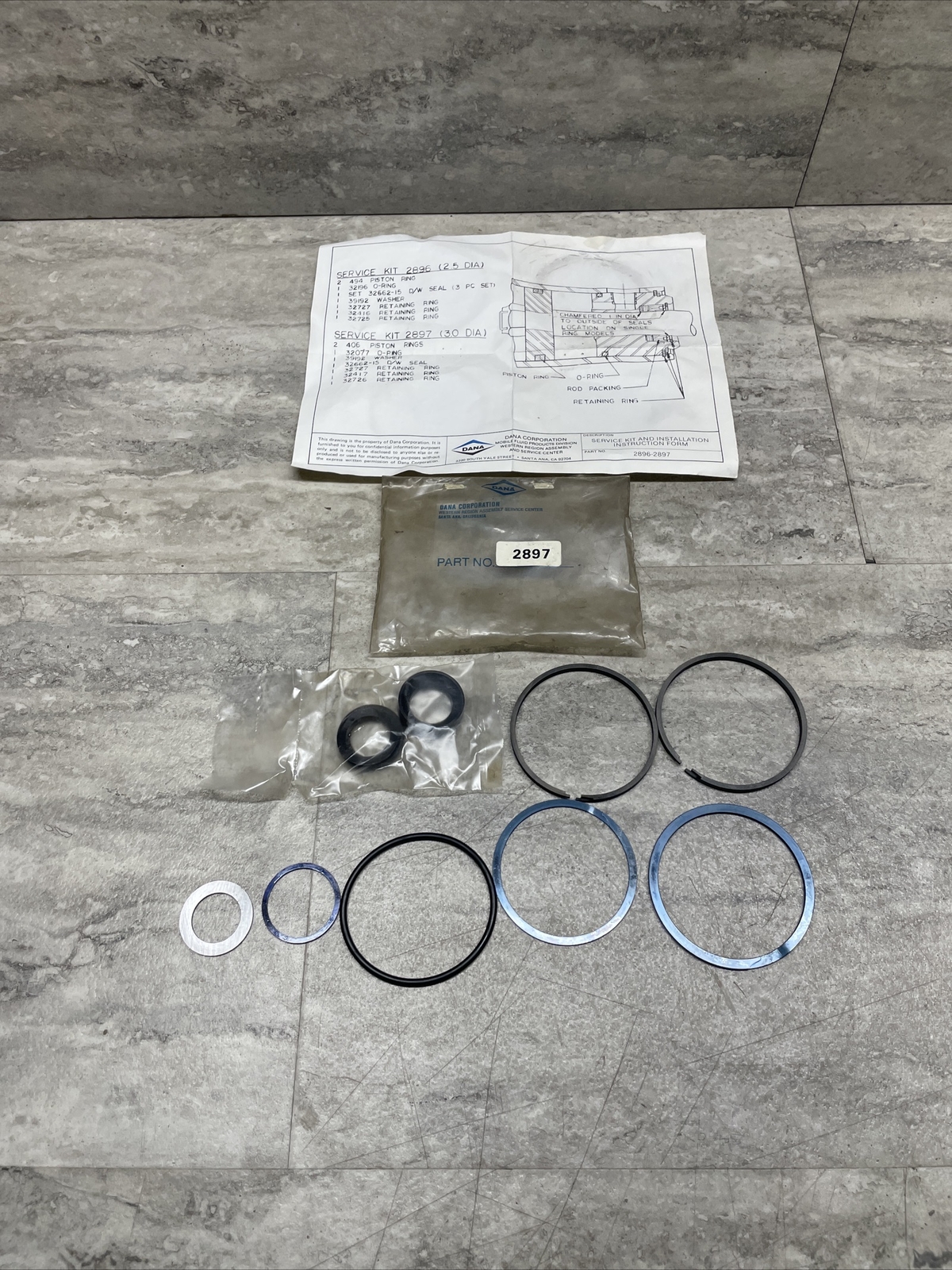 DANA 2897 Cylinder Service Kit, 3.0” Diameter, New