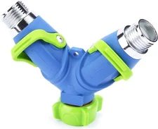 Garden Hose Splitter 2 Way Lever Flow Through Valve Connector Water Y Hose Blue