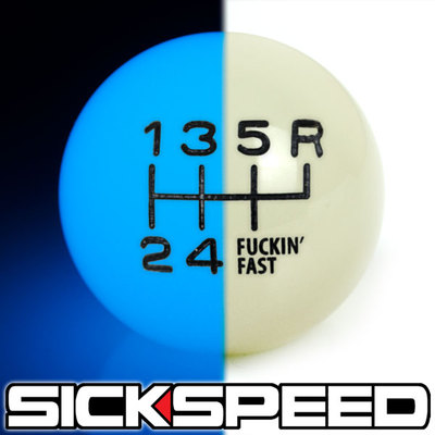 GLOW BLUE/BLACK FING FAST SHIFT KNOB FOR 6 SPEED SHORT THROW SHIFTER 1/2X20 K25