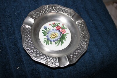 Wertvolle Zinnartkell Floral pewter and enamel ashtray zurich Berlin