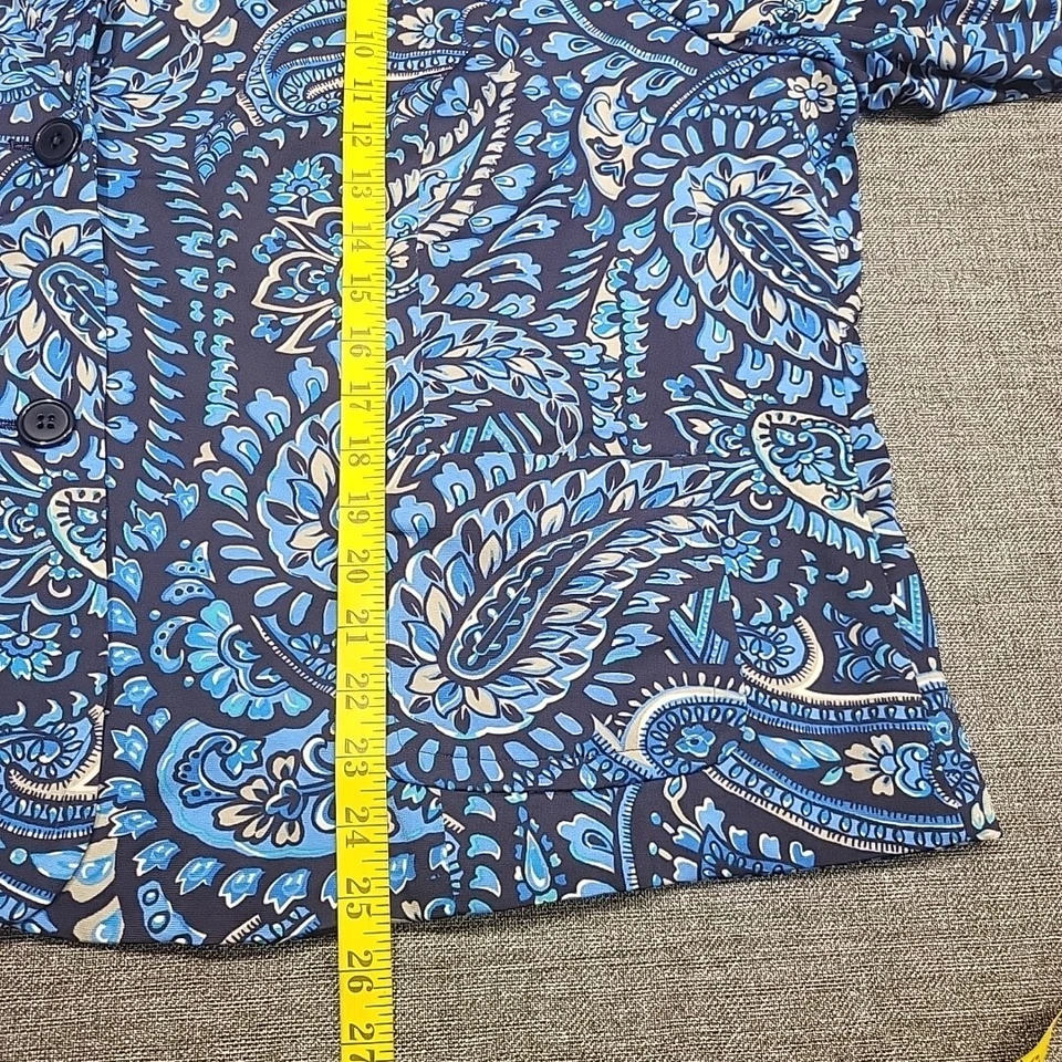 Chaqueta Blazer Joan Rivers Paisley Jersey Tejido Manga 3/4 Bolsillos Talla Grande 3X Azul Foto 3 de 4