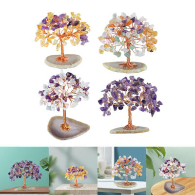 Natürlicher Edelstein Kristall Geld Baum Bonsai Achat Basis Kupfer Feng Shui