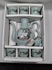 Hae In China Ware Vintage Tea Set 8 Piece Crane Birds New In Box Green