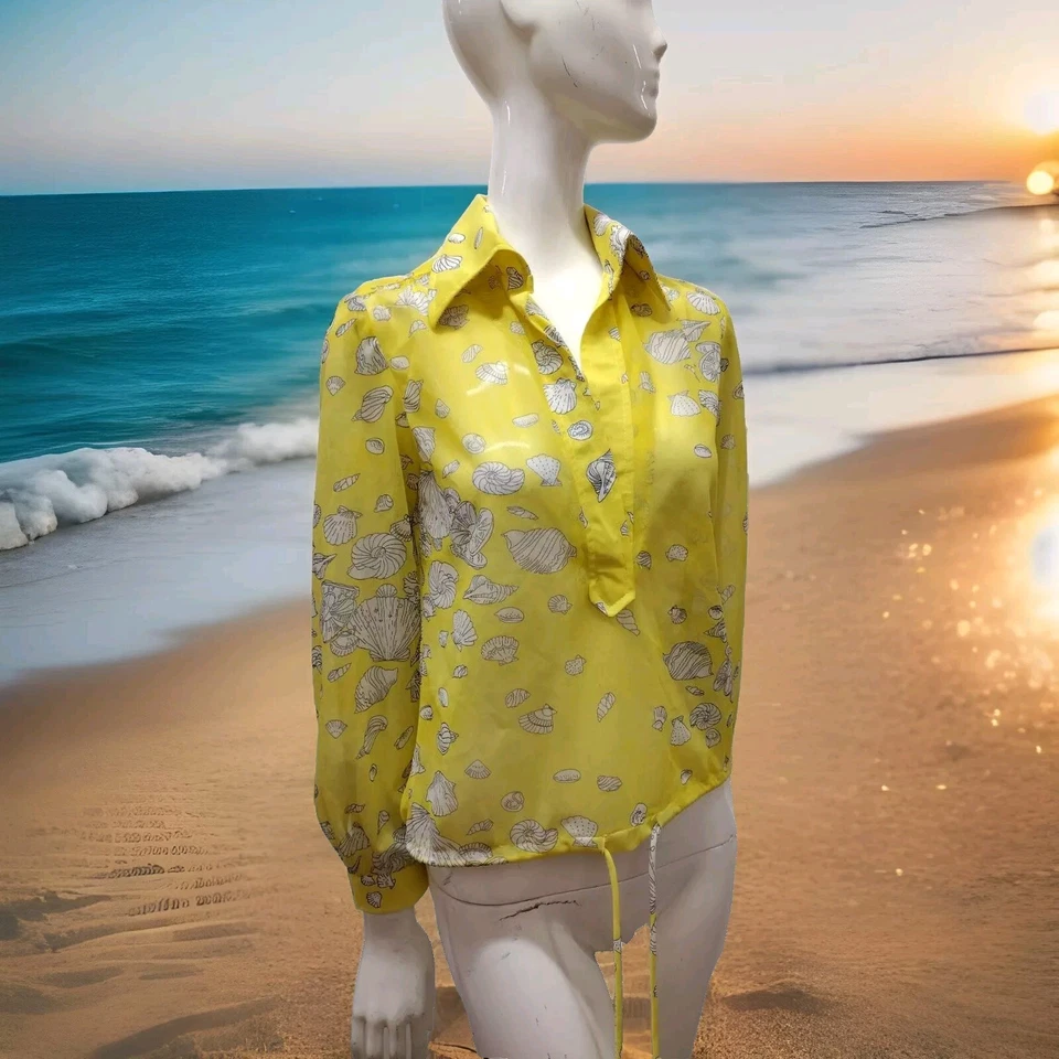 Camisa Top Amarillo Transparente Coral Marino Años 70 DISEÑADA POR MURIEL RYAN AÑOS 70 Foto 2 de 4