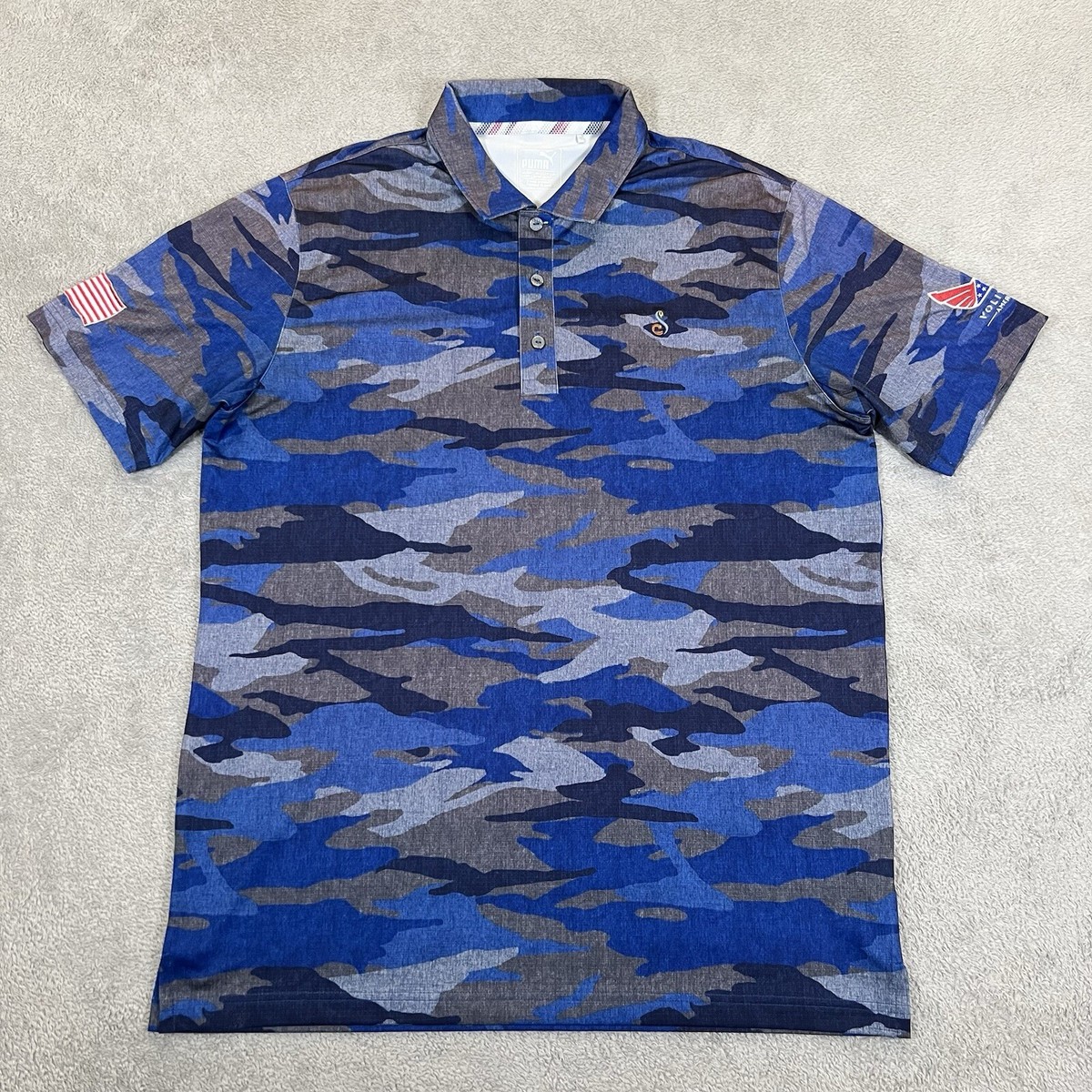 Puma Shirt Mens Medium Polo Golf Volition America Performance Blue Camo USA  Flag | eBay
