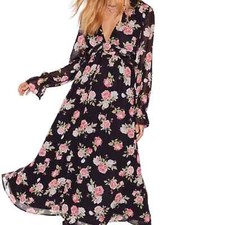 Nasty Gal Size 2 Who Rose Floral Midi Dress NWOT P1