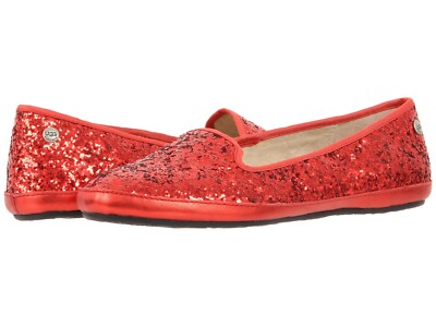 Ugg Australia Size 6 Alloway Glitter Red Leather Flat Slipper Women's Shoe