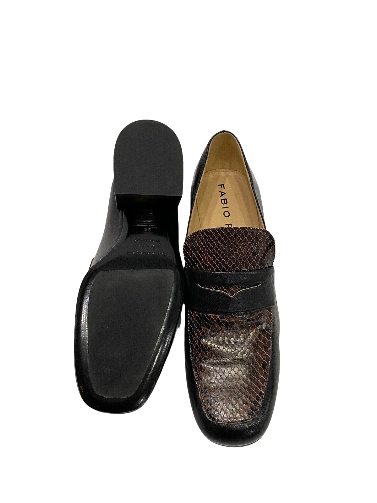 $249 Fabio Rusconi Black Brown Snake Print Leather Loafer Flats sz 8/IT