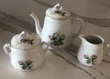 T& R Boote Royal Premium Semi-Porcelain Teapot Covered Sugar & Creamer Set Rose