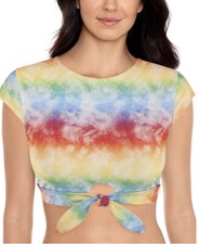 Salt Cove Juniors Rainbow Tie-Dyed Crop Bikini Top Size XS