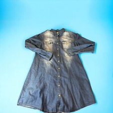 Passport Denim Shirt Dress Medium Long Sleeve Button-Up Collared Logo Blue
