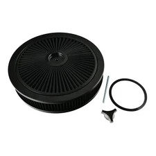 14" X 3" Black Round High Flow Thru Washable Air Cleaner Drop Base For SBC BBC