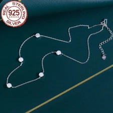 Bezel Setting Round Chain Link Necklace S925 Sterling Silver CZ Brilliant White