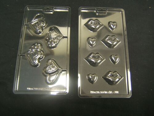Lot of 3 Plastic 3D Valentine "Roses,"  "Lips"  "Hearts"  Chocolate Molds FS  - Afbeelding 1 van 6