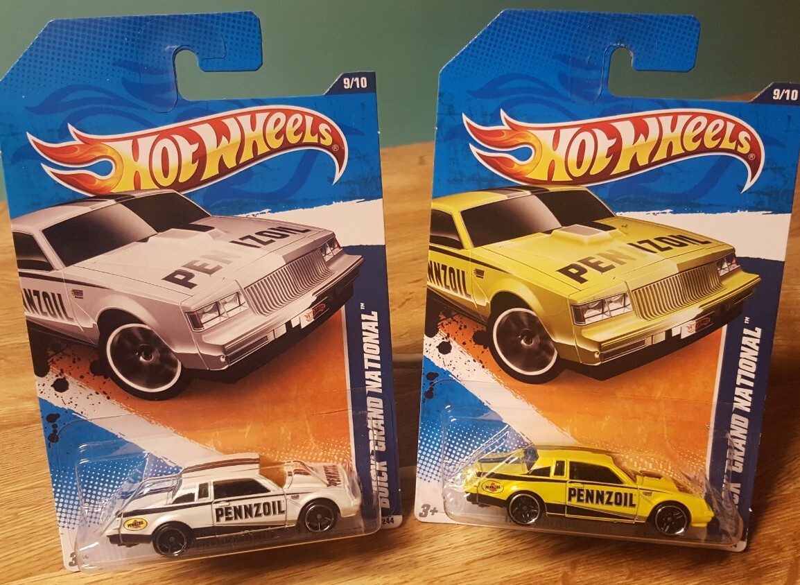 Hot Wheels 1987 Buick Grand National White & Yellow Penzoil 1:64