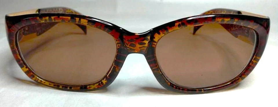 ÓCULOS DE SOL OVAL ESCADA F004 LEOPARDO MARROM DOURADO 55/17/120 VINTAGE FRANÇA - Imagem 2 de 4