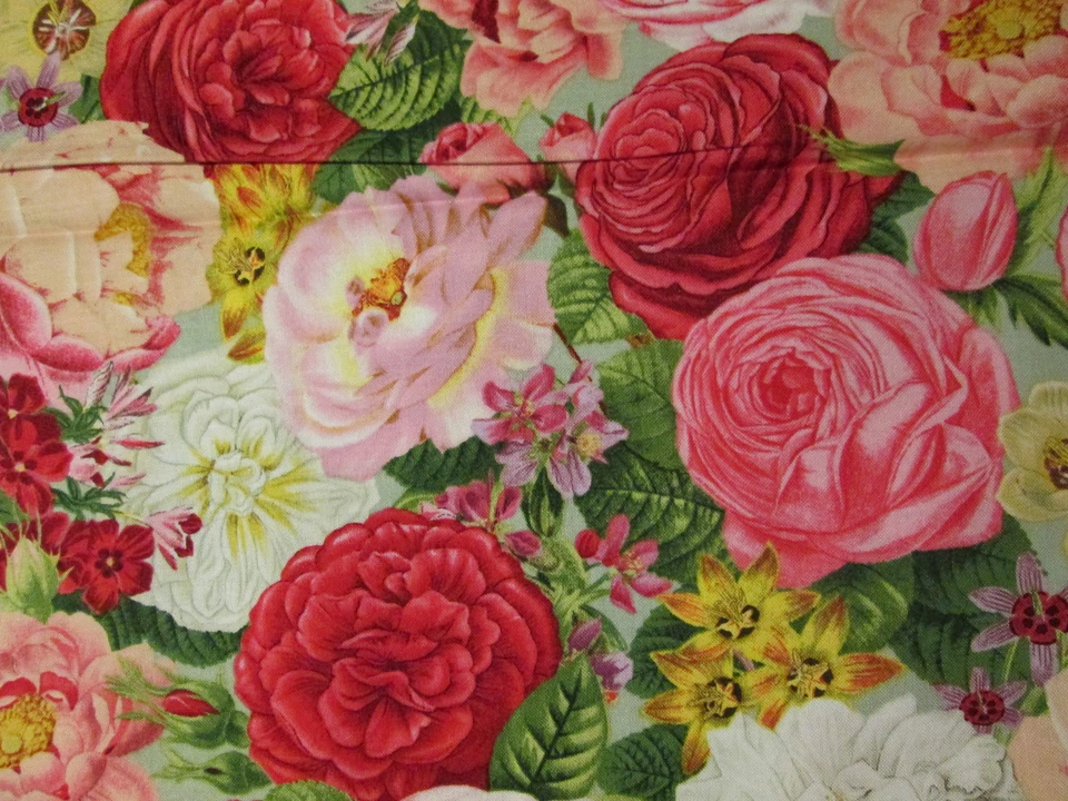 TELA DE ALGODÓN AZUL FLORES ROSA ROJO PARIS ROSAS FQ  Foto 4 de 4