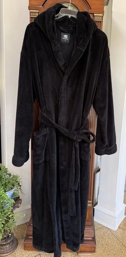 Men's Long Hooded Robe Black Sz 2XL Luxurious Soft Velour Terry Cloth David Arch - Picture 1 of 10