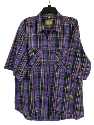 Vintage Camel Trophy adventure wear Purple plaid short sleeves Men's Shirt 3XL