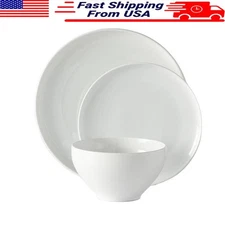 12 Piece Porcelain Dinnerware Set Dishwasher Microwave Safe Modern Design White