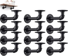 Industrial DIY Pipe Shelf Brackets,Vintage Black Iron Wall Mount Pipe, 12 Pack