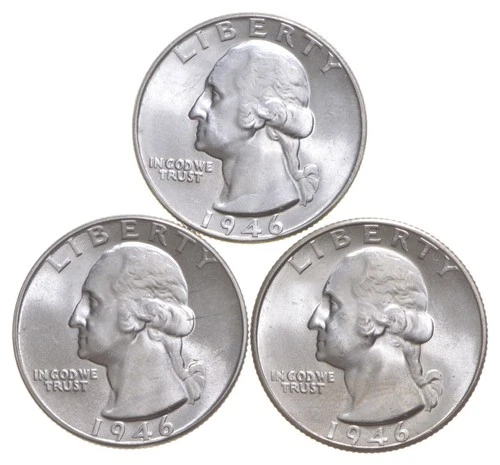 Choice Unc 1946 P+D+S Washington Quarter Gem BU Collection Lot Set *4199