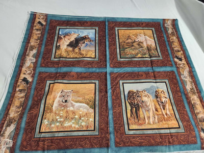 Fabric pillow panel Unicorn Bass Fishing, Wolf, Moon Cotton Quilting Cabin