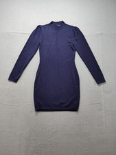 Planet Gold Women Sweater Dress M Blue Crew Neck Long Sleeve Knitted Cocktail